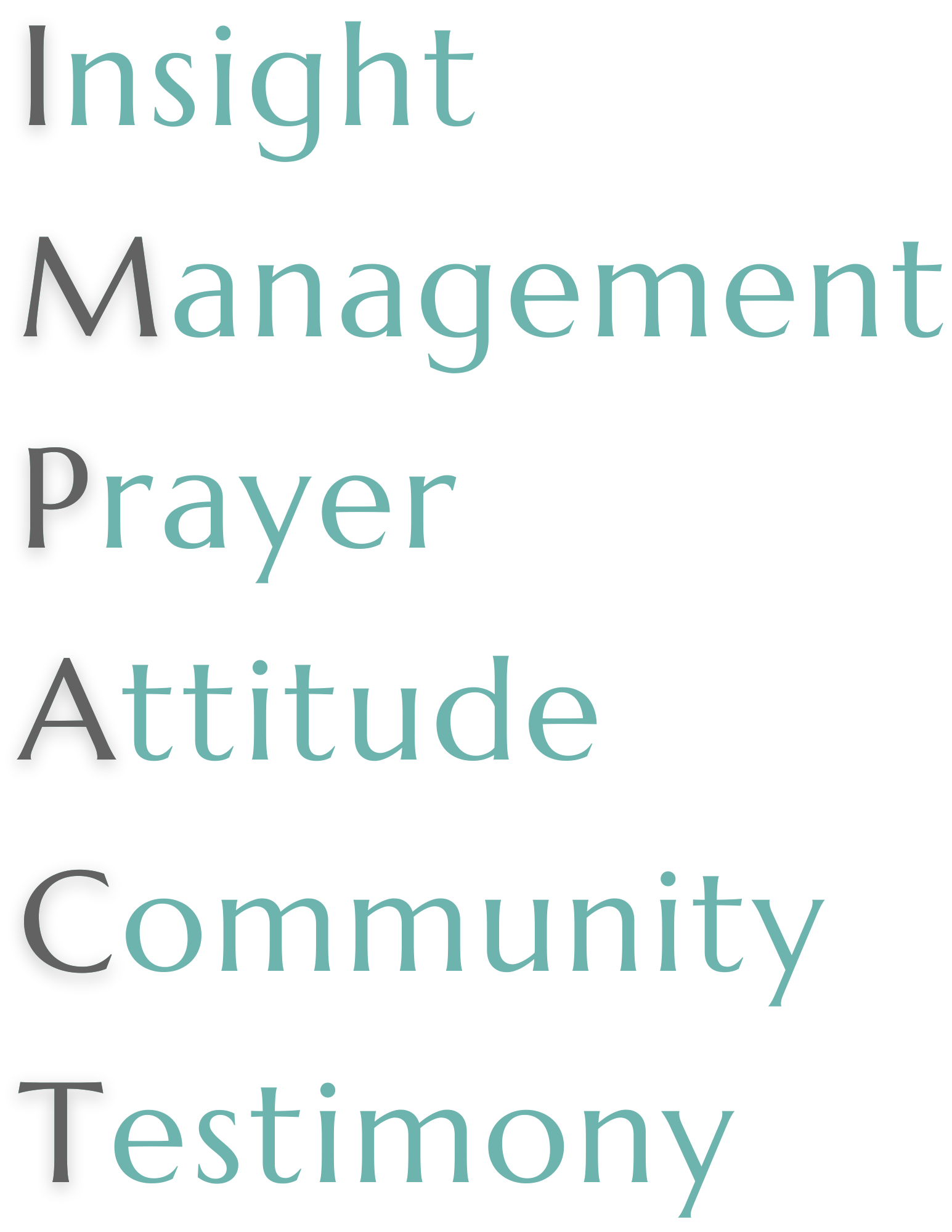 Insight, Management, Prayer, Attitude, Community, Testimony = Impact